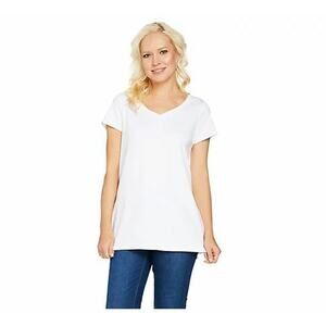 ISAAC MIZRAHI LIVE!‎ NEW $39 Essentials Pima Cotton V-Neck Tunic White XXS